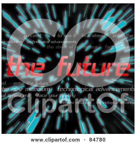 Royalty-Free (RF) Clipart Illustration of The Red Words The Future Over Zooming Blue Lines In Hyperspace, On Black by Arena Creative