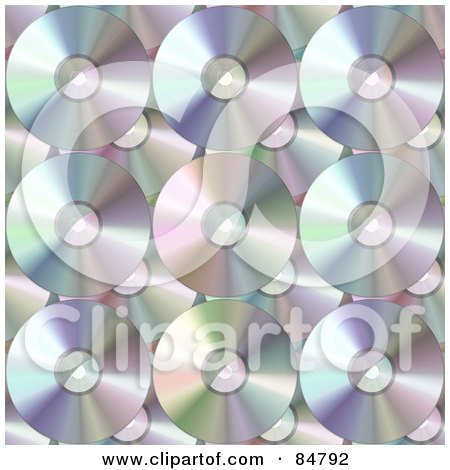 Royalty-Free (RF) Clipart Illustration of a Background Of Shiny Pastel Colored DVDs Or CDs by Arena Creative