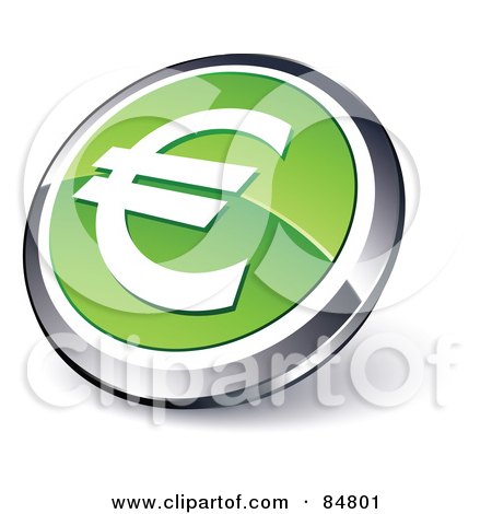 Royalty-Free (RF) Clipart Illustration of a Shiny Green Euro App Button With A Chrome Rim by beboy