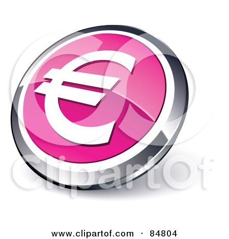 Royalty-Free (RF) Clipart Illustration of a Shiny Pink Euro App Button With A Chrome Rim by beboy
