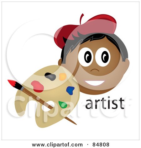 Royalty-Free (RF) Clipart Illustration of a Friendly Indian Male Artist Face With A Paintbrush And Palette by Pams Clipart