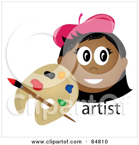 Royalty-Free (RF) Clipart Illustration of a Friendly Indian Female Artist Face With A Paintbrush And Palette by Pams Clipart