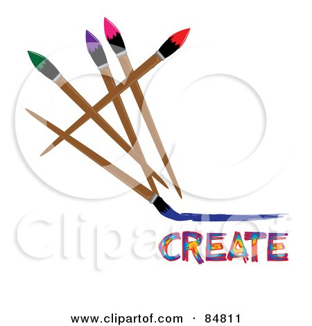 Royalty-Free (RF) Clipart Illustration of Colorful Paintbrushes Over Create by Pams Clipart