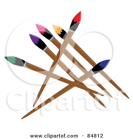 Royalty-Free (RF) Clipart Illustration of a Group Of Artist Paintbrushes With Colorful Tips by Pams Clipart