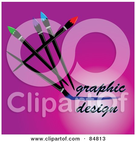 Royalty-Free (RF) Clipart Illustration of Paintbrushes Writing Graphic Design On Pink by Pams Clipart