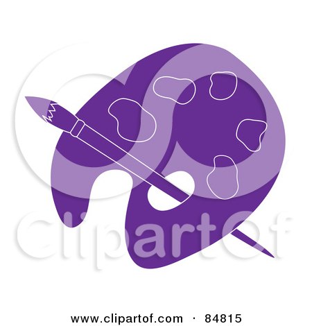 Royalty-Free (RF) Clipart Illustration of a Purple Artist Palette With A Paintbrush by Pams Clipart