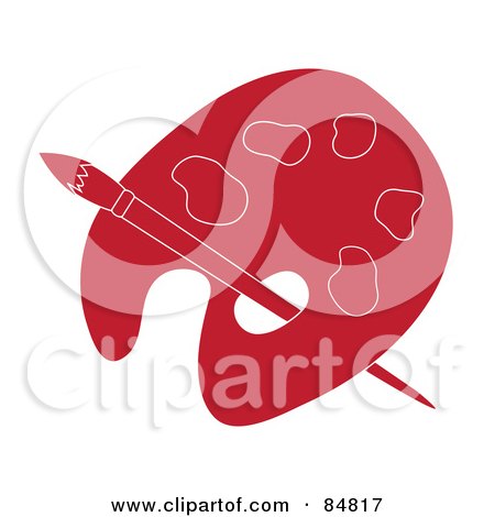 Royalty-Free (RF) Clipart Illustration of a Red Artist Palette With A Paintbrush by Pams Clipart