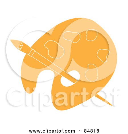 Royalty-Free (RF) Clipart Illustration of a Yellow Artist Palette With A Paintbrush by Pams Clipart