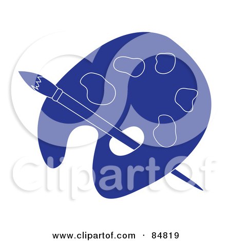 Royalty-Free (RF) Clipart Illustration of a Blue Artist Palette With A Paintbrush by Pams Clipart