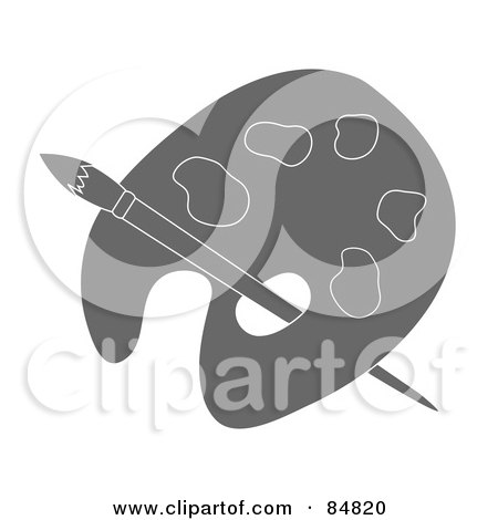 Royalty-Free (RF) Clipart Illustration of a Gray Artist Palette With A Paintbrush by Pams Clipart