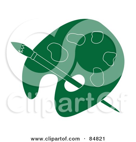 Royalty-Free (RF) Clipart Illustration of a Green Artist Palette With A Paintbrush by Pams Clipart