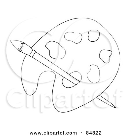 Royalty-Free (RF) Clipart Illustration of an Outlined Artist Palette With A Paintbrush by Pams Clipart