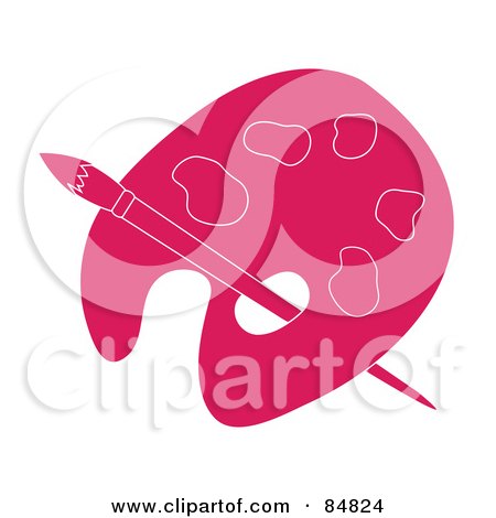 Royalty-Free (RF) Clip Art Illustration of a Pink Artist Palette With A Paintbrush by Pams Clipart