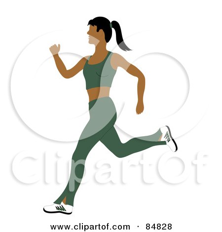 Royalty-Free (RF) Clipart Illustration of a Fit And Healthy Indian Woman Running In A Green Exercise Suit by Pams Clipart
