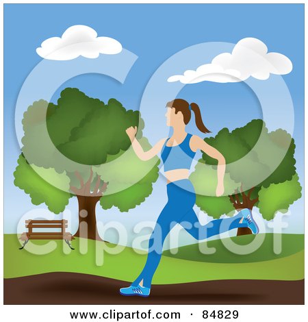 Royalty-Free (RF) Clipart Illustration of a Healthy Caucasian Woman Jogging In A Park by Pams Clipart