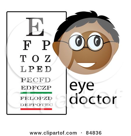 Royalty-Free (RF) Clipart Illustration of a Friendly Male Indian Eye Doctor With The Word And Eye Chart by Pams Clipart
