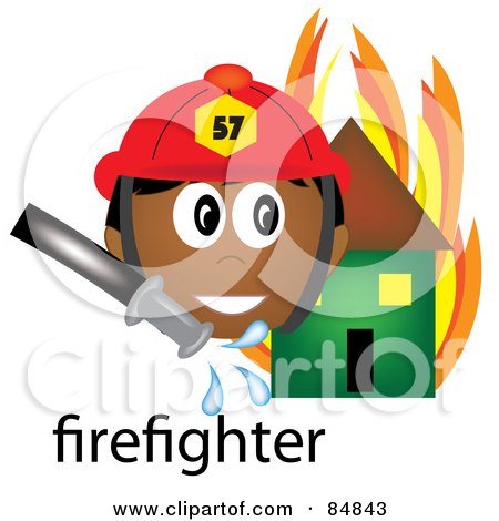 Friendly Male Indian Firefighter With The Word By A Flaming House Posters, Art Prints