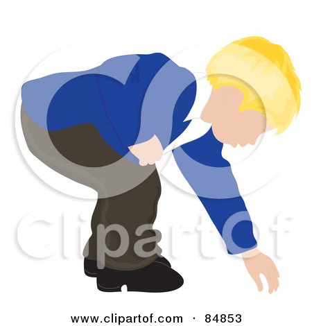 Royalty-Free (RF) Clipart Illustration of a Blond Caucasian Boy Bending Over To Reach For Something by Pams Clipart