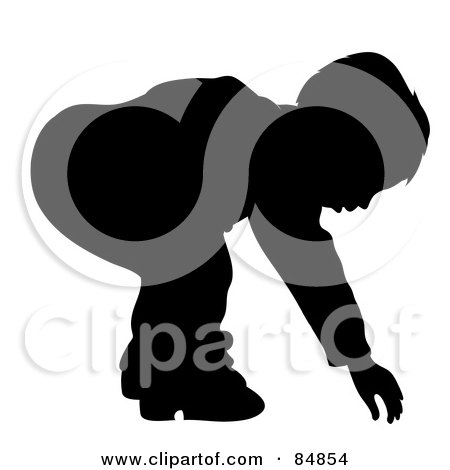 Royalty-Free (RF) Clipart Illustration of a Silhouetted Boy Bending Over To Reach For Something by Pams Clipart