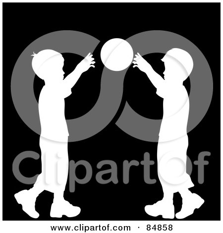 Royalty-Free (RF) Clipart Illustration of Two White Silhouetted Boys Playing Catch With A Ball On Black by Pams Clipart