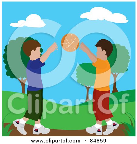 Royalty-Free (RF) Clipart Illustration of Two Boys Playing Catch At A Park by Pams Clipart