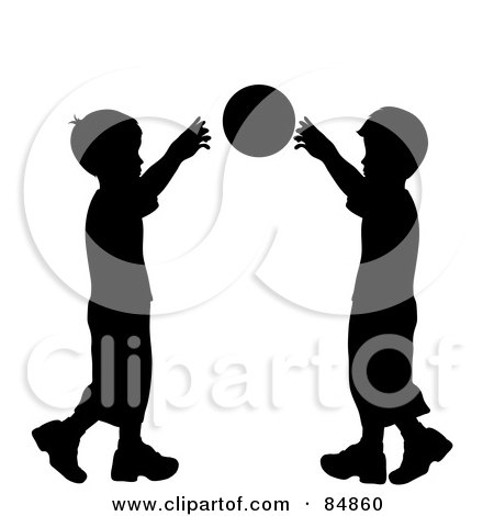 Royalty-Free (RF) Clipart Illustration of Two Black Silhouetted Boys Playing Catch With A Ball by Pams Clipart