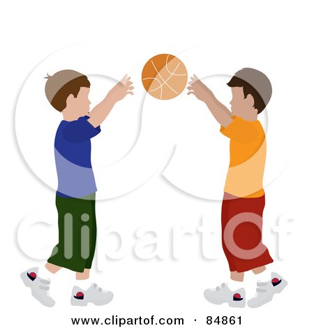 Royalty-Free (RF) Clipart Illustration of Two Little Boys Playing Catch With A Basketball by Pams Clipart