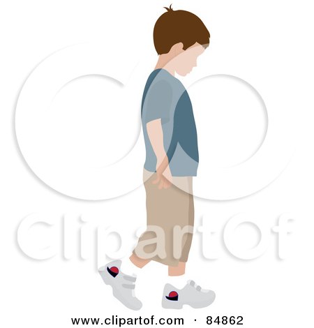 Royalty-Free (RF) Clipart Illustration of a Little Brunette Caucasian Boy Walking To The Right by Pams Clipart