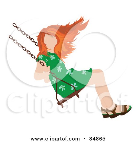 Royalty-Free (RF) Clipart Illustration of a Red Haired Caucasian Girl Swinging by Pams Clipart