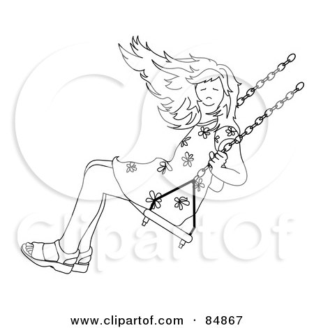 Royalty-Free (RF) Clipart Illustration of a Black And White Girl Swinging by Pams Clipart