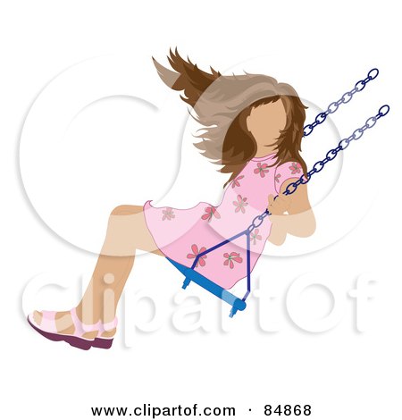 Royalty-Free (RF) Clipart Illustration of a Brunette Caucasian Girl Swinging by Pams Clipart