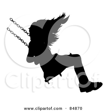 Royalty-Free (RF) Clipart Illustration of a Silhouetted Girl On A Swing by Pams Clipart