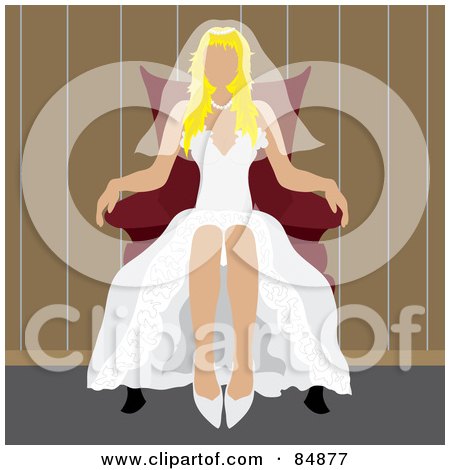 Royalty-Free (RF) Clipart Illustration of a Faceless Blond Bride Sitting In A Red Chair by Pams Clipart