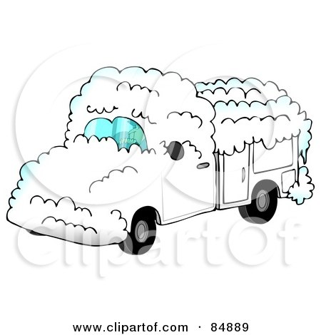 Royalty-Free (RF) Clipart Illustration of a Man Driving A White Utility Truck Covered In Snow by djart