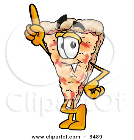 Clipart Picture of a Slice of Pizza Mascot Cartoon Character Pointing Upwards by Mascot Junction