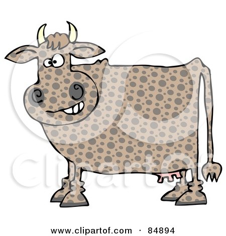 Royalty-Free (RF) Clipart Illustration of a Brown Polka Dot Cow Grinning by djart