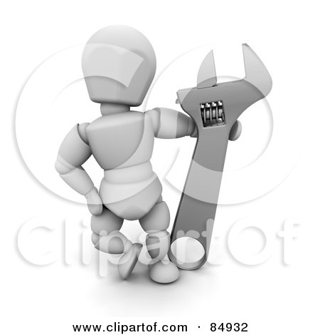 Royalty-Free (RF) Clipart Illustration of a 3d White Character Posing With A Wrench by KJ Pargeter