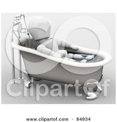 Royalty-Free (RF) Clipart Illustration of a 3d White Character Relaxing In A Clawfoot Tub by KJ Pargeter