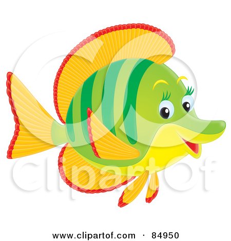 Royalty-Free (RF) Clipart Illustration of a Happy Airbrushed Green And Orange Marine Fish In Profile by Alex Bannykh