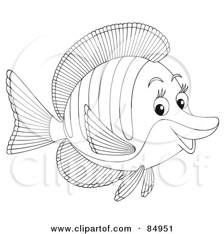 Royalty-Free (RF) Clipart Illustration of a Black And White Marine Fish In Profile by Alex Bannykh