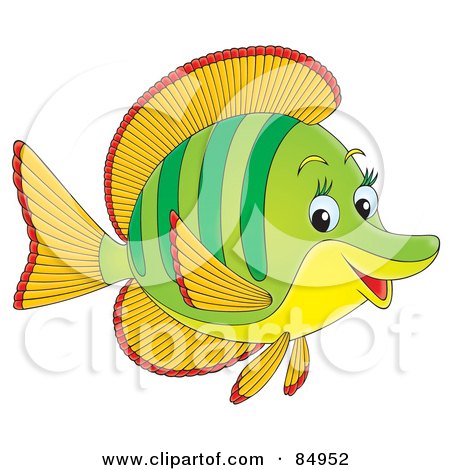 Royalty-Free (RF) Clipart Illustration of a Happy Green And Orange Marine Fish In Profile by Alex Bannykh