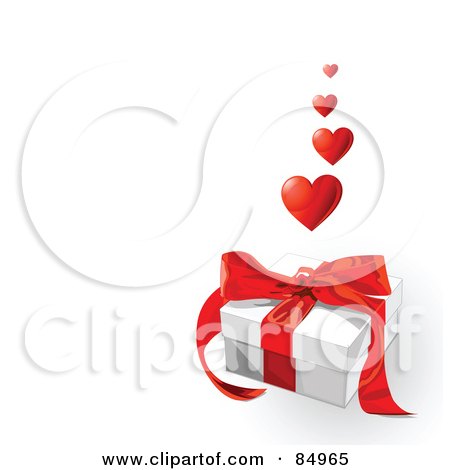 Royalty-Free (RF) Clipart Illustration of Red Hearts Rising From A Valentine's Day Present by Pushkin