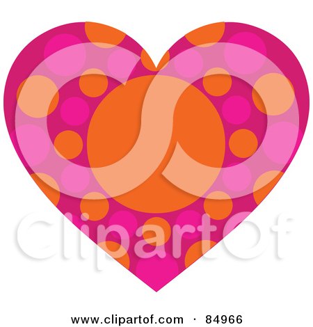 Royalty-Free (RF) Clipart Illustration of a Heart With Pink And Orange Polka Dots by Pushkin