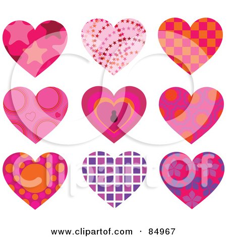 Royalty-Free (RF) Clipart Illustration of a Digital Collage Of Nine Patterned Hearts by Pushkin