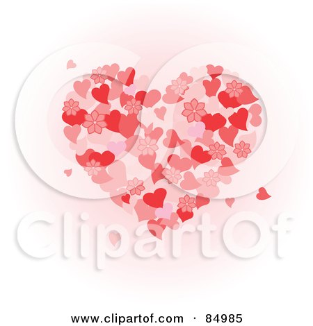 Royalty-Free (RF) Clipart Illustration of a Heart Made Of Pink And Red Flowers And Hearts by Pushkin