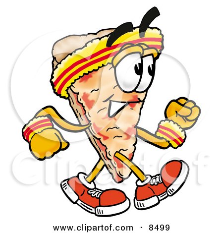 Clipart Picture of a Slice of Pizza Mascot Cartoon Character Speed Walking or Jogging by Mascot Junction