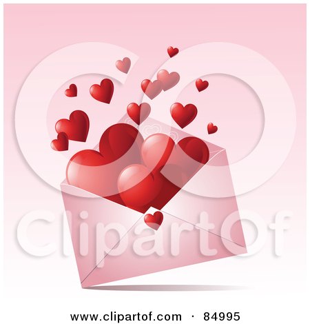 Royalty-Free (RF) Clipart Illustration of Hearts Floating Out Of A Pink Valentine Envelope by Pushkin