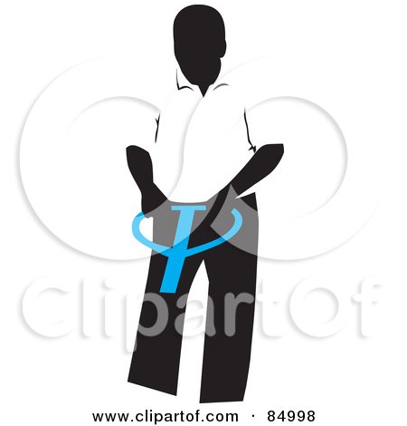 Royalty-Free (RF) Clipart Illustration of a Faceless Warehouse Worker Pulling A Handle by David Rey