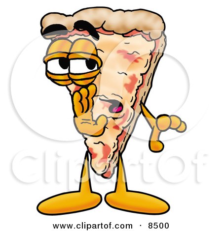 Clipart Picture of a Slice of Pizza Mascot Cartoon Character Whispering and Gossiping by Mascot Junction