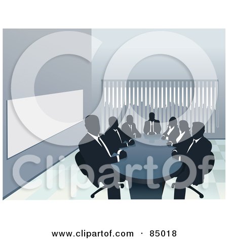 Royalty-Free (RF) Clipart Illustration of Faceless Business People Sitting At A Table In An Office by David Rey